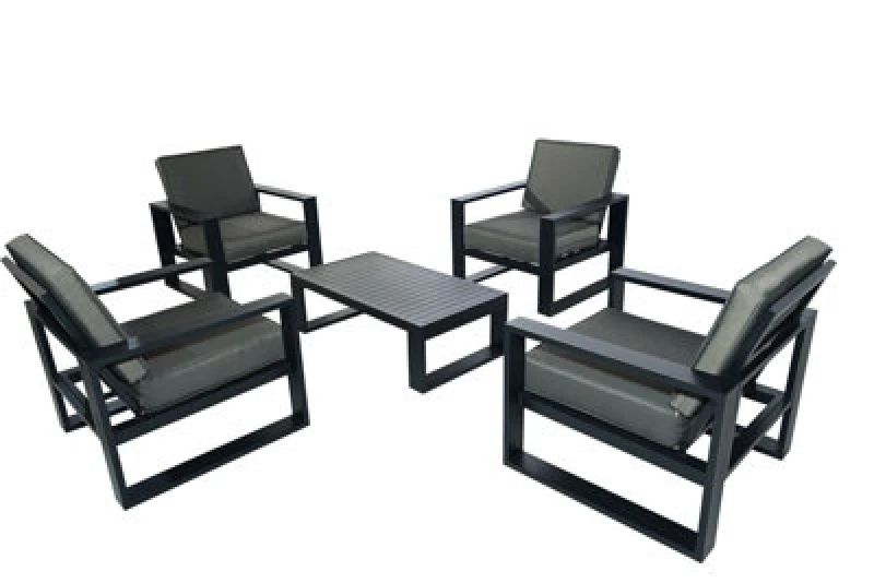 Image of 5 Pieces Aluminum Outdoor Patio Sectional Conversation Set With Coffee Table, 4 Padded Cushion Armchair - 4 Armchair