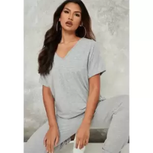 Image of Missguided V Neck Oversized Boyfriend Tshirt - Grey