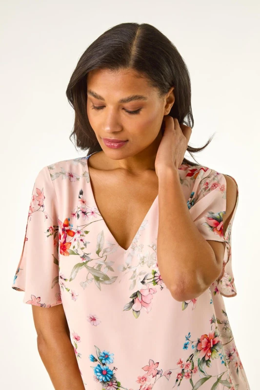 Image of Roman Womens Floral Angel Sleeve Top in Light Pink Size: 20 Light Pink Female 20
