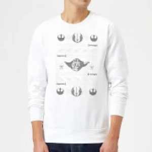 Image of Star Wars Yoda Sabre Knit White Christmas Sweatshirt - M - White