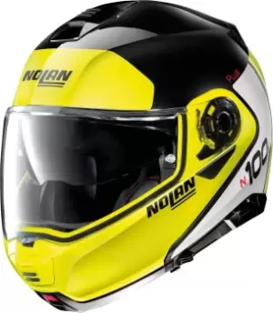 Image of Nolan N100-5 Plus Destinctive N-Com Helmet, black-white-yellow Size M black-white-yellow, Size M