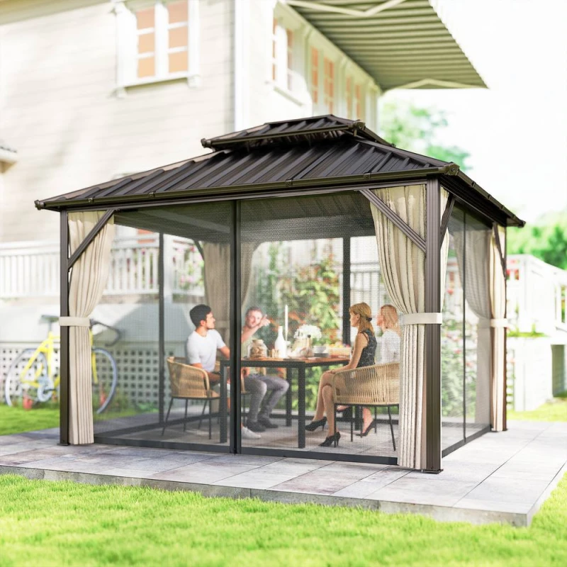 Image of OUTSUNNY 3 x 3m Hardtop Gazebo Canopy with Aluminium Frame, Garden Gazebo in Brown Brown Unisex