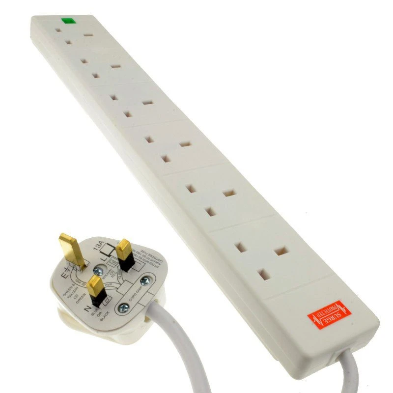 Image of FDL 6 WAY SURGE PROTECTED MAINS GANG SOCKET STRIP - 5M