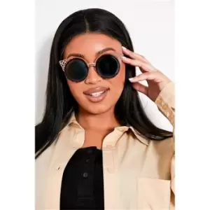 Image of I Saw It First Brown Metal Detail Cat Eye Round Sunglasses - Brown