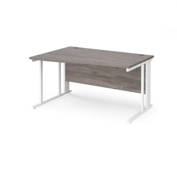 Image of Maestro 25 left hand wave desk 1400mm wide - white cable managed leg frame, grey oak top