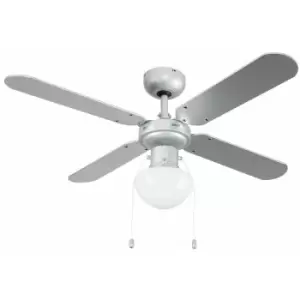 Image of Minisun - 42 Metal Grey Ceiling Fan With Frosted Opal Glass Light Shade & 4 x Reversible Silver / Black Blades - With Remote Control