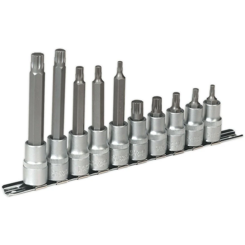 Image of Loops 10pc Spline Socket Bit Set - 1/2" Square Drive - M5 to M12 Long & Short Shafts Multi