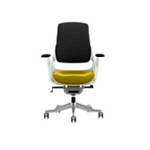 Image of Dynamic Synchro Tilt Executive Chair Height Adjustable Arms Zure Black Back, Senna Yellow Seat, White Frame Without Headrest High Back