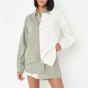 Image of Missguided Co Ord Colourblock Denim Shirt - Green