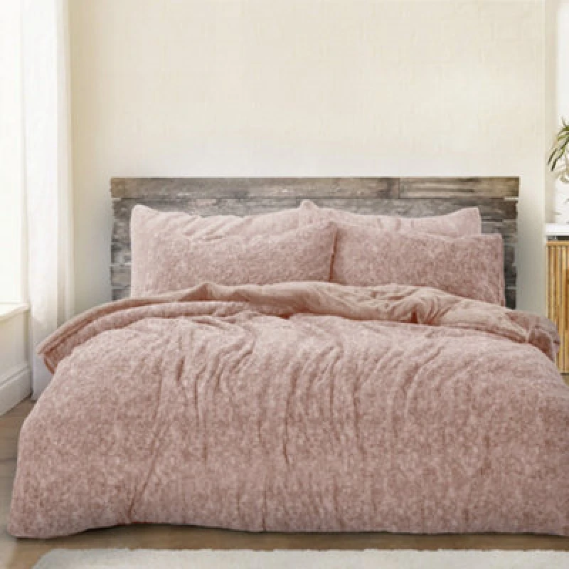 Image of Velosso Teddy Marl Warm & Cosy Duvet Cover & Pillowcase Set in Pink Size: Double Pink Unisex Double
