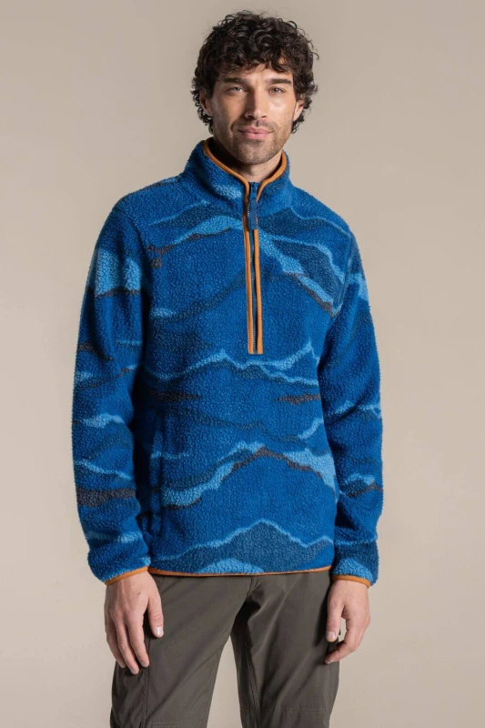 Image of Craghoppers Mens National Trust Rawthey Half Zip Borg Fleece Top in Blue Size: Medium Blue Male M