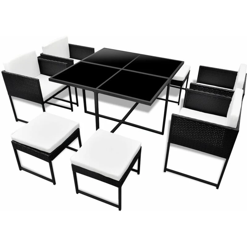Image of VIDAXL 9 Piece Outdoor Dining Set with Cushions Poly Rattan Black Vidaxl 8718475503675