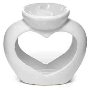 Image of White Ceramic Heart Shaped Double Dish Oil and Wax Burner