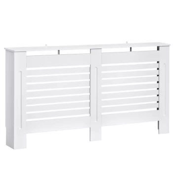 Image of White Painted Radiator Cover Wooden Cabinet Horizontal Slats Modern Style - Homcom