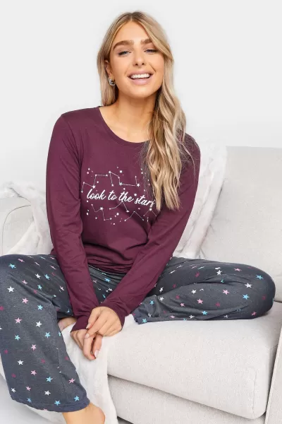 Image of M&Co Printed Slogan Wide Leg Pyjama Set Purple