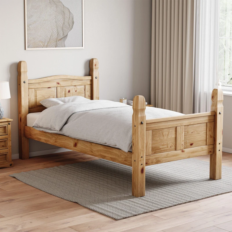 Image of Lassic Corona High Foot Single Wooden Bed & Mattress Set Pine unisex Single