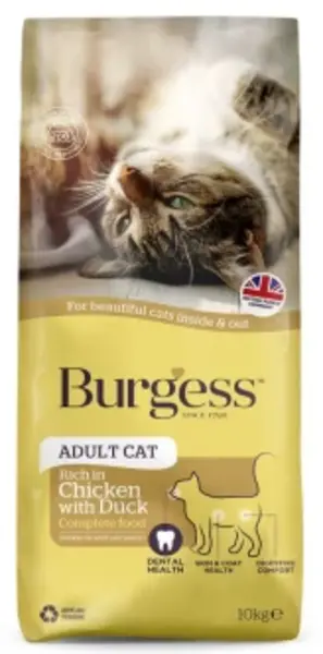 Image of Burgess Adult Chicken and Duck Cat Food 10kg
