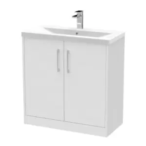 Image of Hudson Reed Juno 800mm Floor Standing 2 Door Vanity & Mid-Edge Basin - White Ash