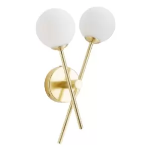 Image of Spa Lindos 2 Light Wall Light Opal Glass and Satin Brass