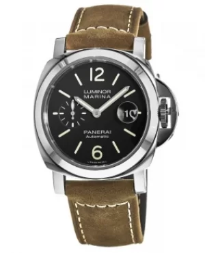 Image of Panerai Luminor Marina Automatic Acciaio 44mm Black Dial Brown Leather Strap Mens Watch PAM01104 PAM01104