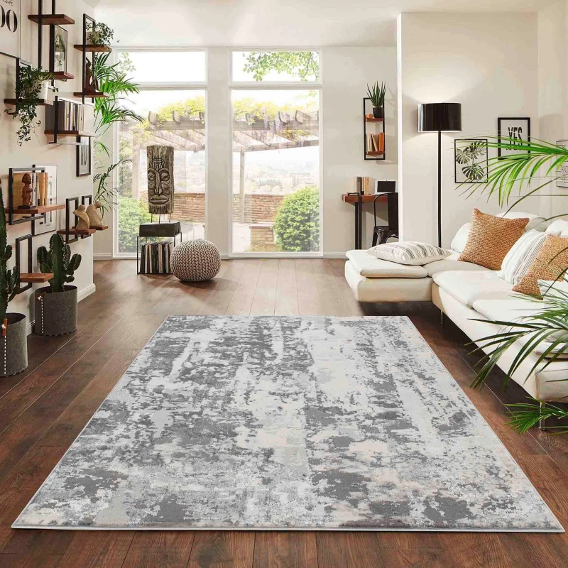 Image of Styra Modern Grunge Abstract Area Rugs Silver 160X230 Cm