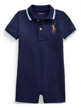 Image of Ralph Lauren Baby Boys Tipped Polo Romper - Navy