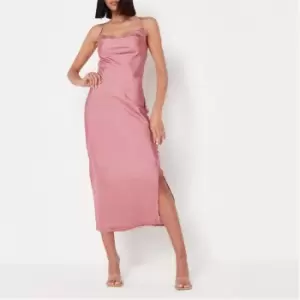 Image of Missguided Tall Hammered Satin Cowl Neck Cross Back Midaxi Dress - Pink
