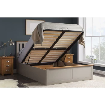 Image of Phoenix Wooden Ottoman Lift Up Storage Bed - Pearl Grey 4ft6 Double 135cm - Birlea