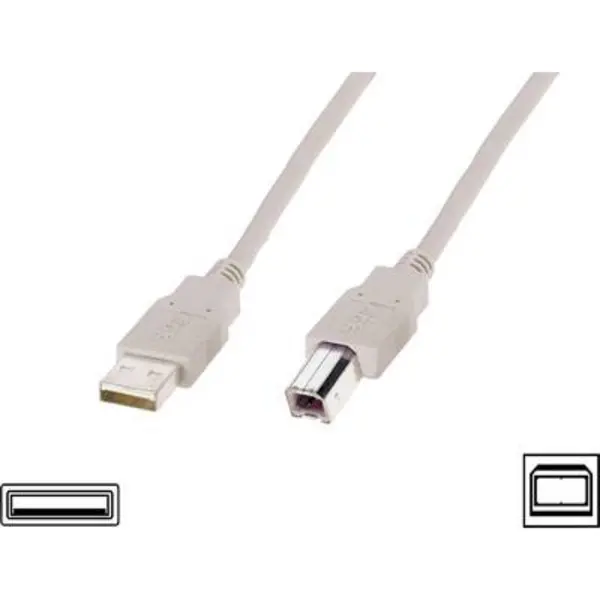 Image of Digitus USB cable USB 2.0 USB-A plug, USB-B plug 3m Beige AK-300102-030-E AK-300102-030-E