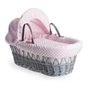 Image of Clair de Lune Dimple Grey Wicker Moses Basket - Pink