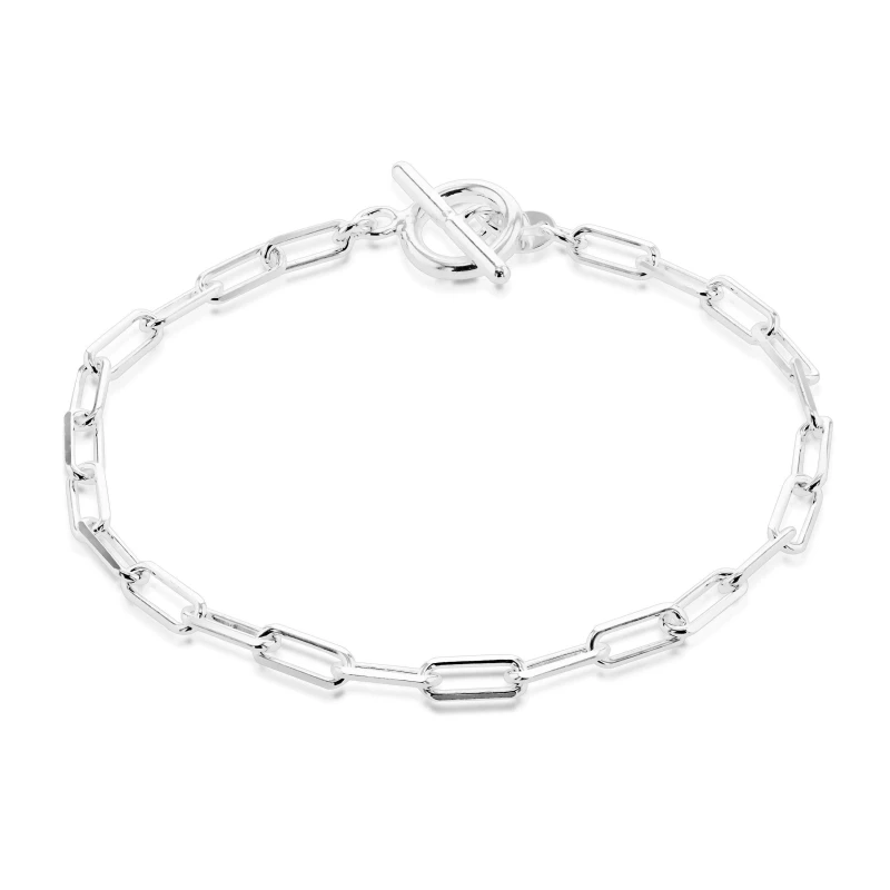 Image of Be You Sterling Silver Paper Chain T-Bar Bracelet Silver female 7.5inch