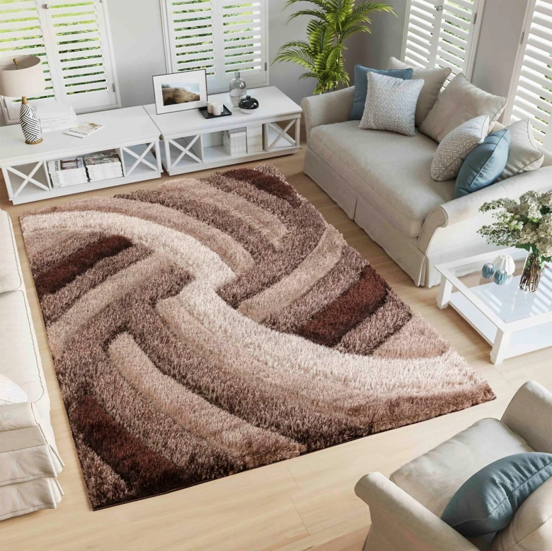 Image of Modern Soft Swirl Shimmer Shaggy Area Rugs Bronze 200X290 Cm