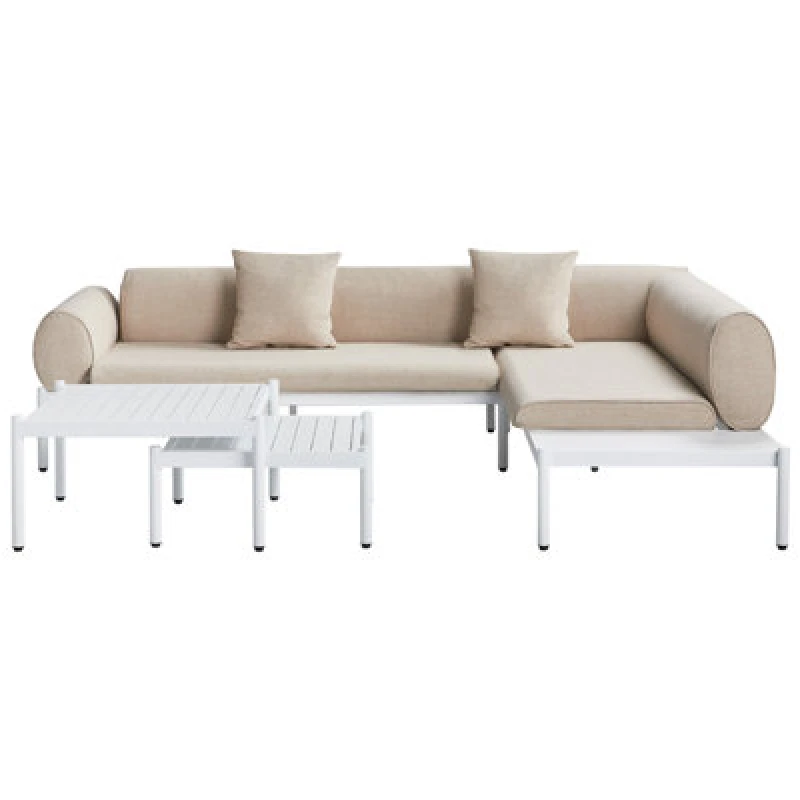 Image of Beliani Garden Corner Sofa With Table 5 Seater Rasiglia Left Hand Metal Beige