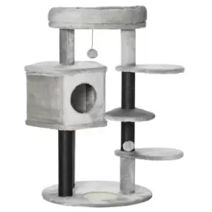 Image of PawHut Cat Tree Climbing Tower for Indoor Cats - Light Grey