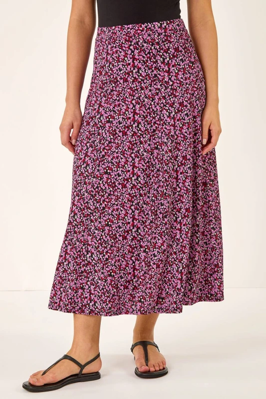 Image of Roman Womens Floral Print Stretch Midi Skirt in Pink Size: 18 Pink Female 18