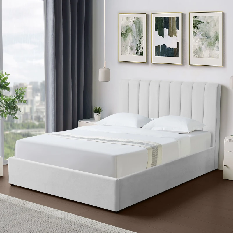 Image of Artemis Home Evelynne Fabric 135cm Double Ottoman Bed Frame with Storage in Light Grey Light Grey Unisex Double