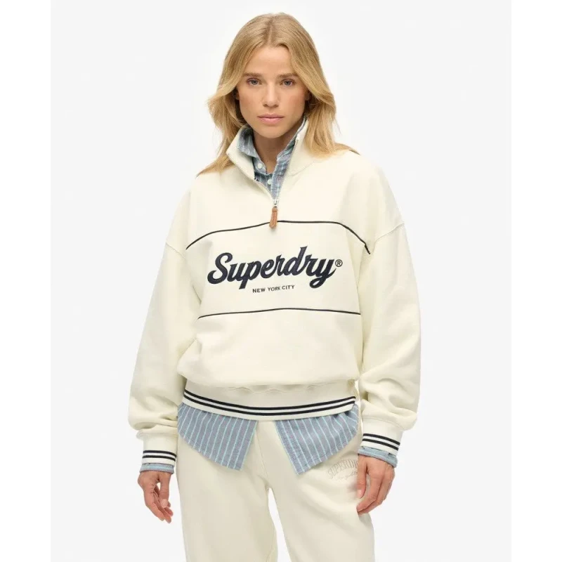 Image of Superdry COUNTRY CLUB LOOSE 1/4 ZIP womens Sweatshirt in White