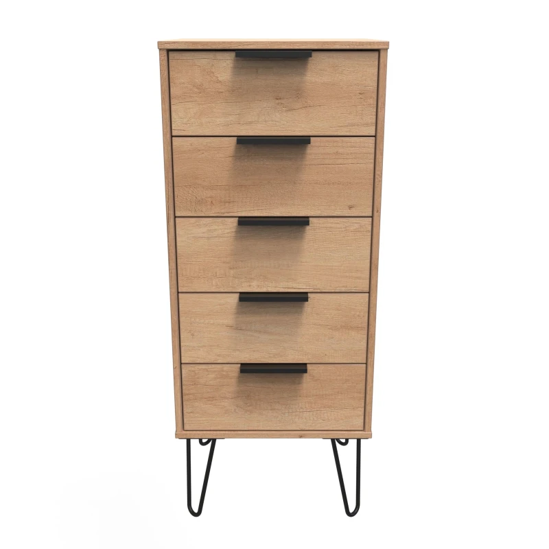Image of Osaka 5 Drawer Tall Bedside Cabinet In Nebraska Oak (Ready Assembled)