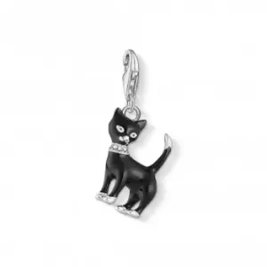 Image of Sterling Silver Enamel Zirconia Black Cat Charm 1725-041-11