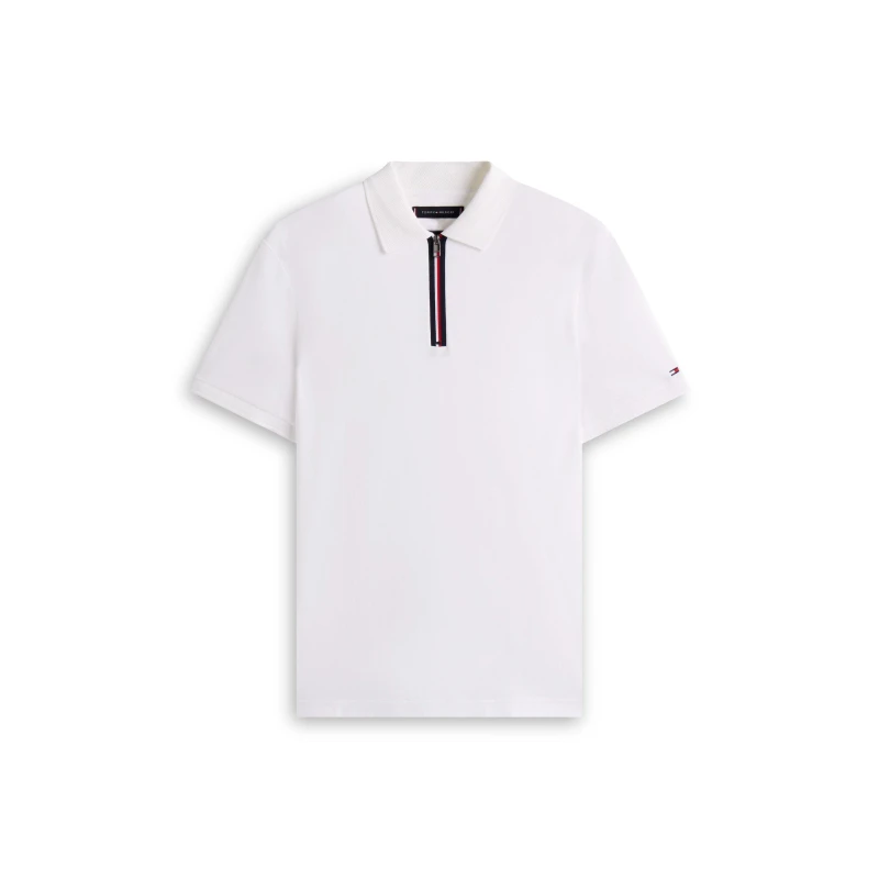 Image of Tommy Hilfiger Signature Zip Placket Polo Shirt White YBR male S
