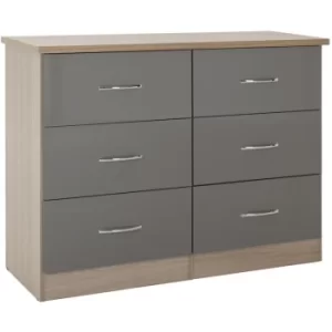 Image of Seconique Nevada Oak and Grey Gloss 6 Drawer Chest
