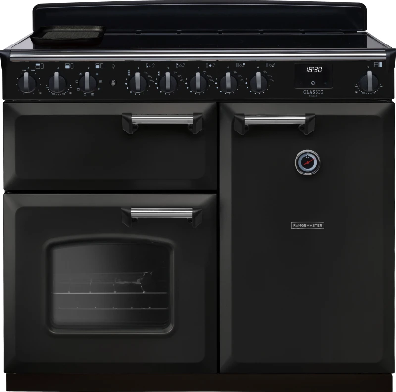 Image of Rangemaster CLDL100EIPCBL/CM1 Classic Deluxe 100cm Induction Range Cooker Chrome Trim 14673 - CHARCOAL BLACK CLDL100EIPCBL/CM1