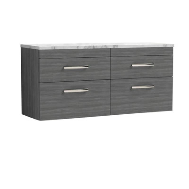 Image of Nuie Athena Wall Hung 4-Drawer Vanity Unit With Laminate Worktop In Carrera Marble