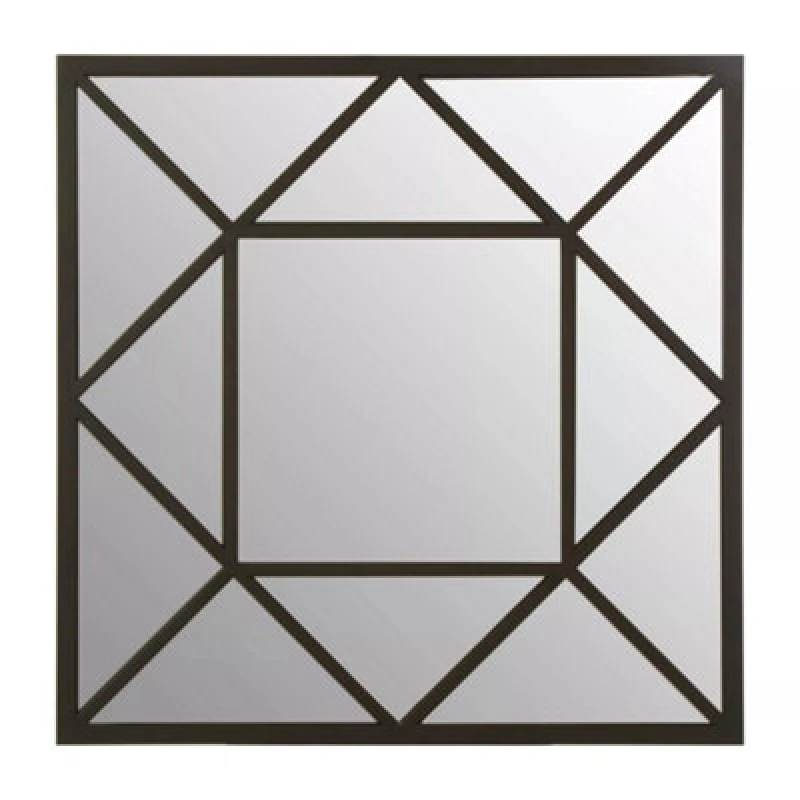 Image of Orsina Black Metal Frame Wall Mirror, Geometric Square Industrial Mirror For Living Room Or Hallway, Wall Decor