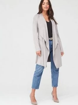 Image of Wallis Longline Suedette Waterfall Jacket - Grey, Silver, Size 16, Women