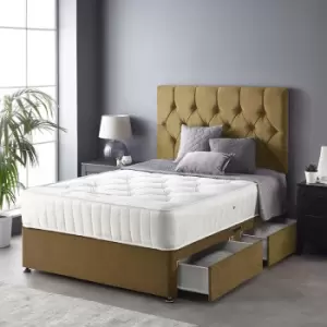 Image of Boutique Divan Set with Free Ortho Pocket Mattress - Plush Velvet - Strutted Headboard - 4 Drawers - Ochre - Divan Size Double (135x190) - Catherine