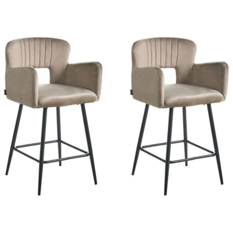 Image of Beliani Set Of 2 Bar Chairs Sanilac Velvet Taupe