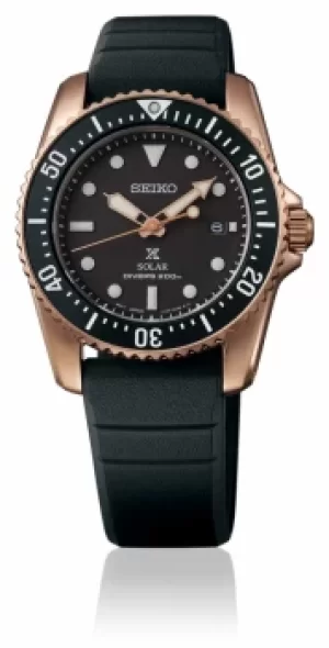 Image of Seiko Prospex Compact Solar 38mm Black Dial Rose Gold Watch