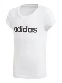 Image of adidas Girls Linear Short Sleeve T-Shirt - White, Size 5-6 Years, Women