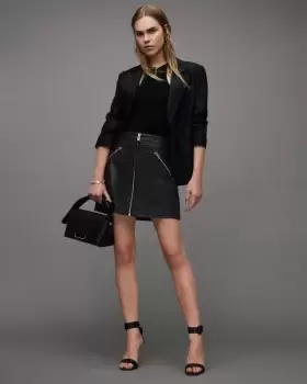 Image of AllSaints Piper Faux Leather Zip Up Mini Skirt